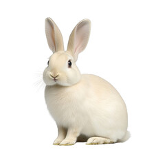 A cute white rabbit with large ears sits attentively, showcasing its soft fur and gentle expression. rabbit posture is upright, highlighting its alertness and curiosity