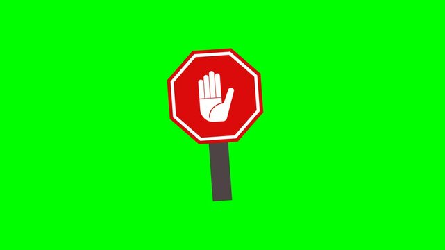Octagonal Stop Sign Animation with Pole on Green Screen