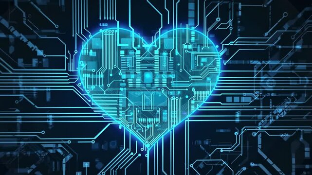 Digital Love: Heart-Shaped Circuit Board for Technology and Innovation Concepts Generative AI