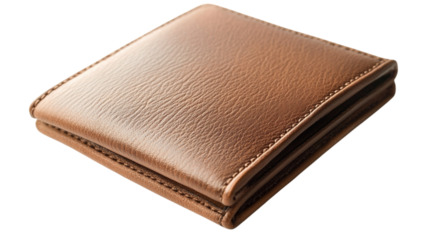 A designer leather wallet with embossed logo, isolated on white background --ar 16:9