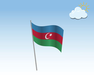 Vector realistic illustration of Azerbaijan flags. flag waving in the wind against a blue sky