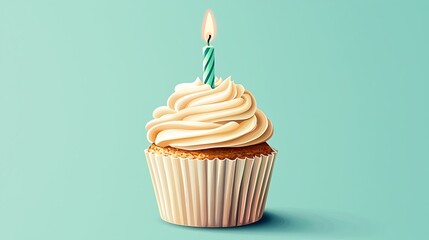 Delicious birthday cupcake with a single teal candle