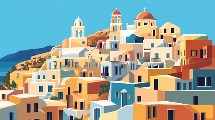 Fototapeta premium Illustration, beautiful image of anafi island, touristic advertisement poster. Greec island, cyclades. Beautiful summer holiday travel destination. Typical white houses, must-see tourist spot.