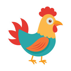 Happy cartoon hen with eggs and chicks on a farm illustration