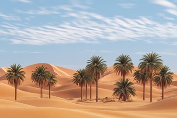 Obraz premium Desert landscape with palm trees and sand dunes 