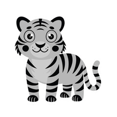 A cute cartoon tiger illustration in a wildlife safari setting
