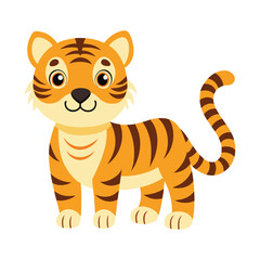 Cute cartoon tiger illustration isolated on white background