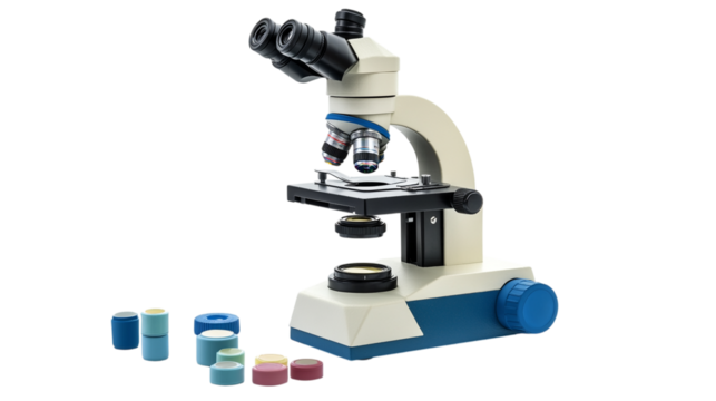 A kids? microscope with prepared slides, isolated on white background --ar 16:9