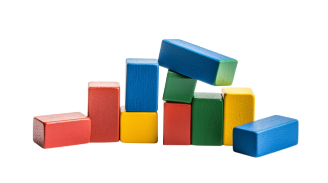 A magnetic building block set in primary colors, isolated on white background --ar 16:9