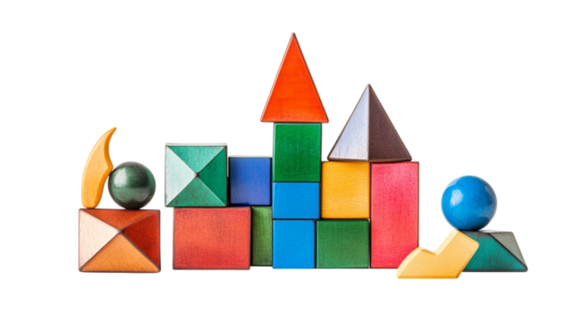 A magnetic building set with geometric shapes, isolated on white background --ar 16:9 - Powered by Adobe