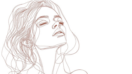 A minimalist line art portrait of a woman, isolated on white background --ar 16:9