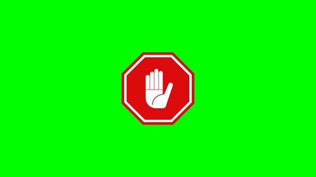 Animated Stop Sign with Hand Gesture on Green Screen