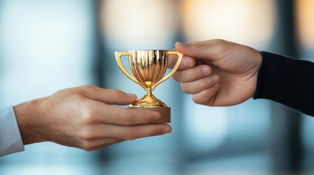 Happy employee receiving recognition award from manager, showcasing workplace appreciation