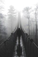 Fototapeta premium Foggy Bridge with Lone Figure Walking.