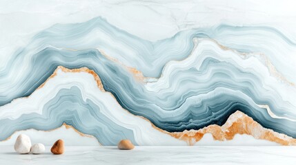 Marble wall decor, light blue and gold