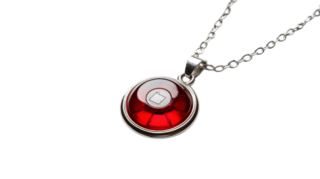A pendant necklace with emergency SOS button, isolated on white background --ar 16:9 - Powered by Adobe