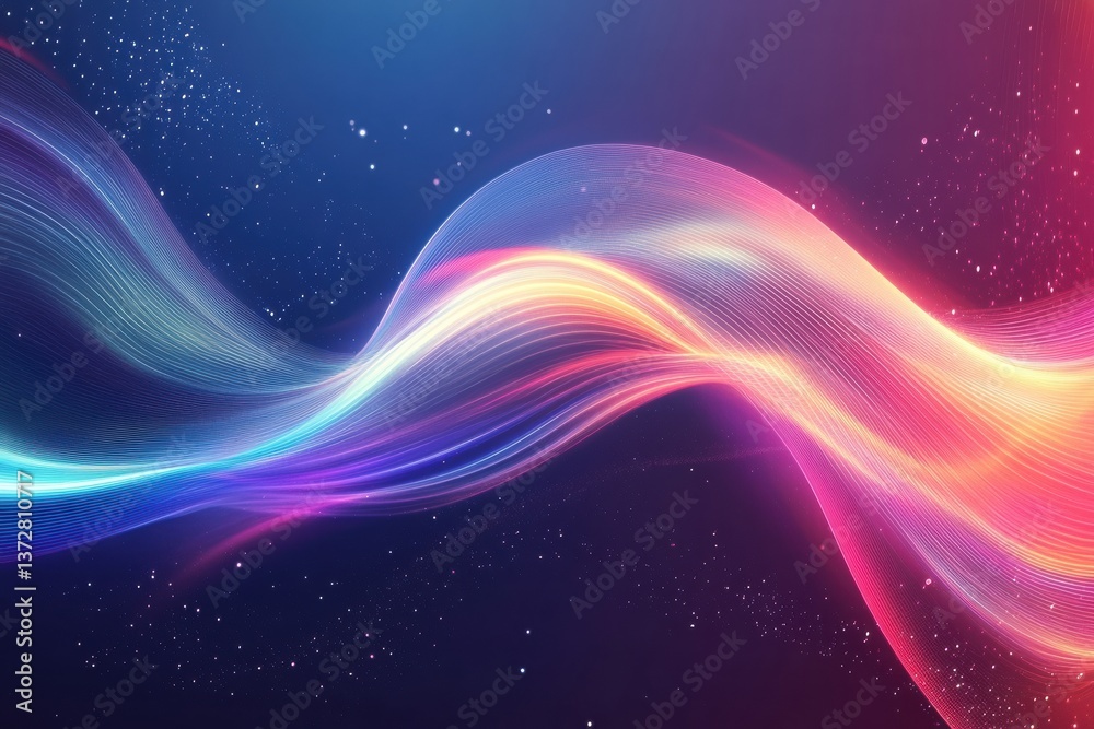 Aufkleber Dynamic futuristic backdrop with glowing neon lines flowing through dark abstract space in a minimalist design conveying elegance and innovation