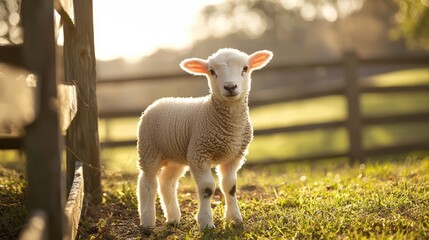 Fototapeta premium Innocence in nature a young lamb in a serene pastoral setting