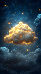 Fototapeta premium Celestial scene featuring glowing clouds amid a twinkling night sky Ethereal luminescence and celestial wonder