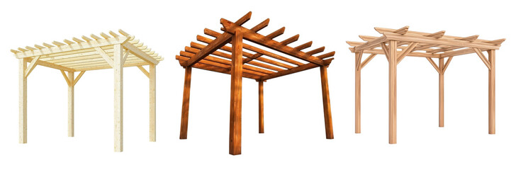 Isolated wooden pergola furniture showcase rustic modern design textured wood
