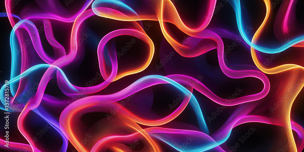 Poster colorful neon light trails creating a vibrant abstract design