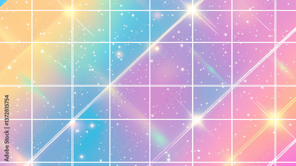 Aufkleber holographic background featuring pastel colors and grid pattern with shining stars