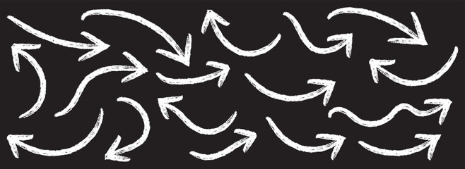 Grunge arrow vector set. Grunge arrow brush drawn.  various charcoal arrows. Hand drawn doodle arrow symbols vector. Bold brush drawn arrows. Brush, marker drawn bold arrows set. Collection of hand 