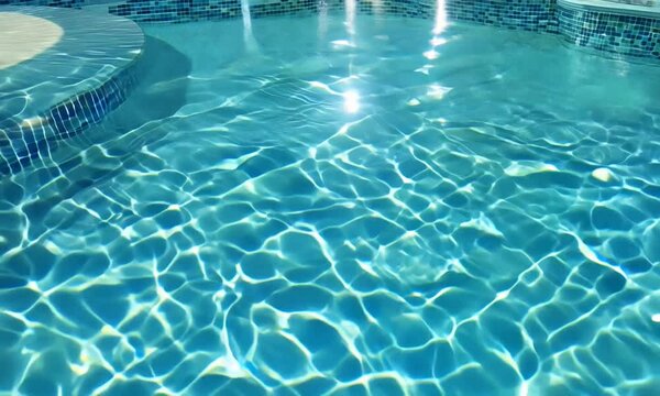 Blue water in the swimming pool with light reflections