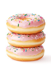 Stacked Colorful Donuts with Sprinkles A Sweet Delight, on white background