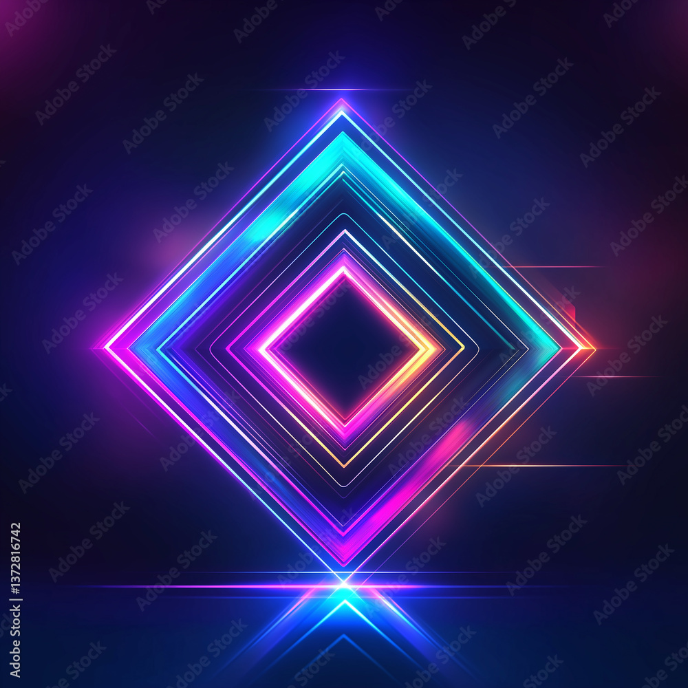 Poster glowing neon rhombus light tunnel creating futuristic background