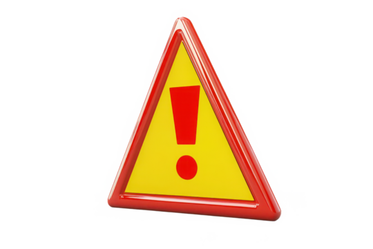 A red triangle warning sign with a yellow background and a red exclamation point in the center - Powered by Adobe