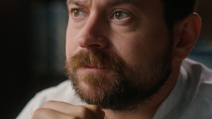 Obraz premium Close up distressed Caucasian man upset guy designer boss male pondering in office businessman suffering lost work nervous employee agent bankruptcy trouble entrepreneur business startup fail anxiety