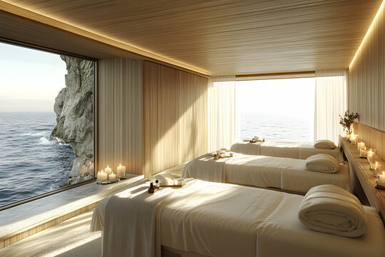 Luxury ocean view spa room massage treatment