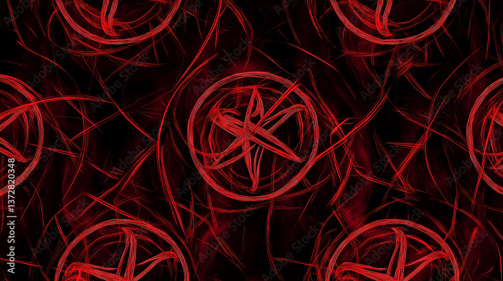 Aufkleber red star shapes creating an abstract and dynamic pattern on black background