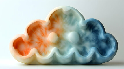Cloud shaped two-toned dcor transitioning from orange to blue features a scalloped edge and two spherical indents