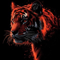 Fiery Tiger Portrait with Dark Background.