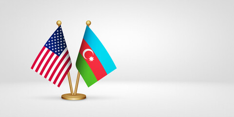 USA vs Azerbaijan desk flags mockup 3d illustration. Versus flag of US United States of America