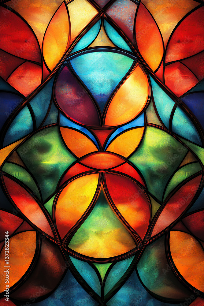 Aufkleber colorful stained glass window showing abstract shapes and geometric patterns