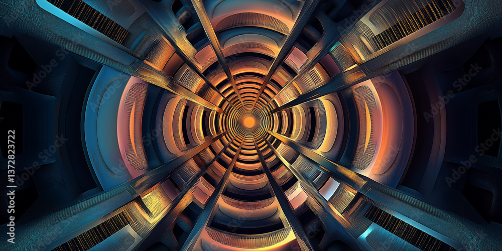 Aufkleber Futuristic tunnel receding into a bright light, creating an abstract background