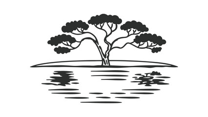 Nice small Tree with water reflection and  a natural illustration