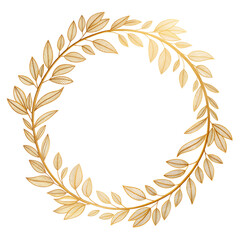 Golden Laurel Wreath on Black Background, Elegant Round Frame, Olive Branches, Shiny Gold