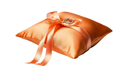 A ring pillow with satin ribbon, isolated on white background --ar 16:9