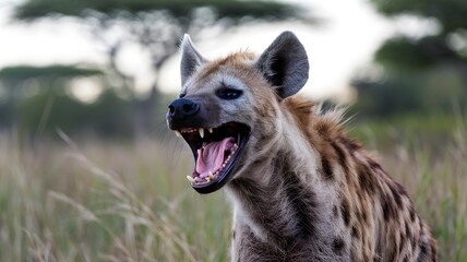 Hyena close-up with its mouth open
