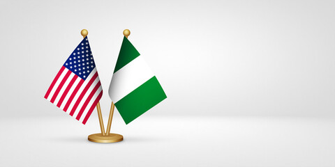 USA vs Nigeria desk flags mockup 3d illustration. Versus flag of US United States of America
