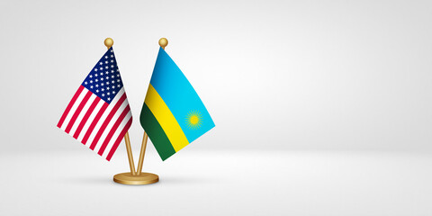 USA vs Rwanda desk flags mockup 3d illustration. Versus flag of US United States of America