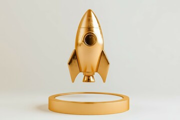 Ethereal Gold Rocket Innovation Minimalist Glowing Rocket on Ring Base Metallic Shine Aspiration Celebration Modern Elegant Tech Startup Symbolism