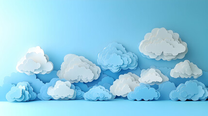 A whimsical scene of layered clouds on a blue gradient background