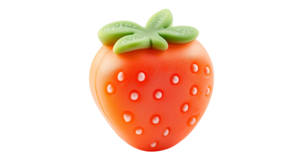 A silicone baby teether shaped like fruit, isolated on white background --ar 16:9