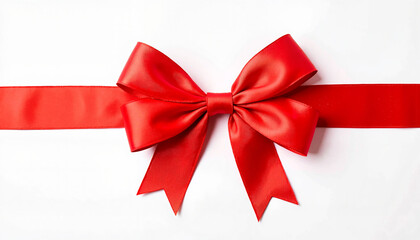 Elegant red ribbon bow on soft white background, festive decoration