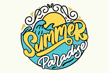 Summer paradise lettering vector illustration